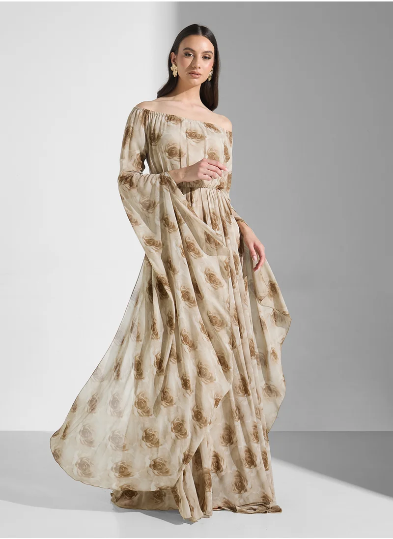 جولدن ابل Off Shoulder Long Sleeves Maxi Dress