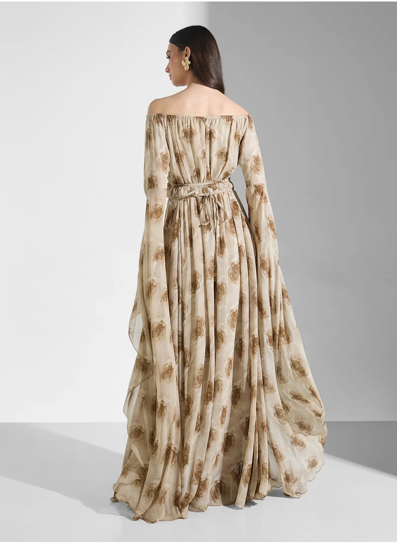 جولدن ابل Off Shoulder Long Sleeves Maxi Dress
