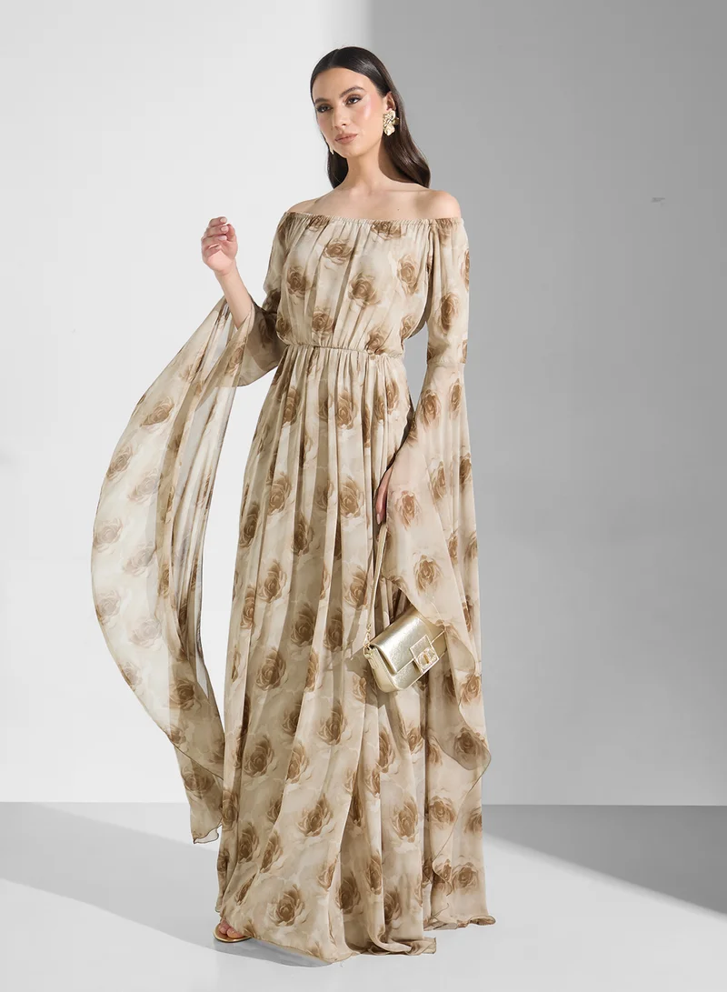 Golden Apple Floral Chiffon Dress