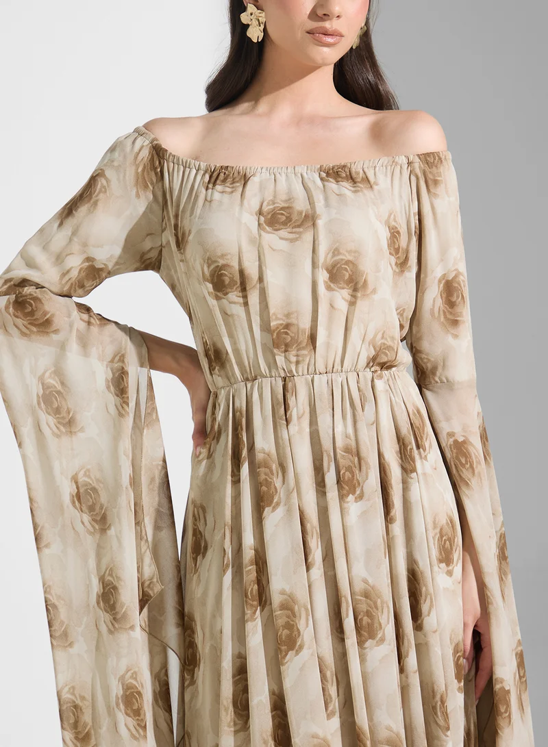 Golden Apple Floral Chiffon Dress