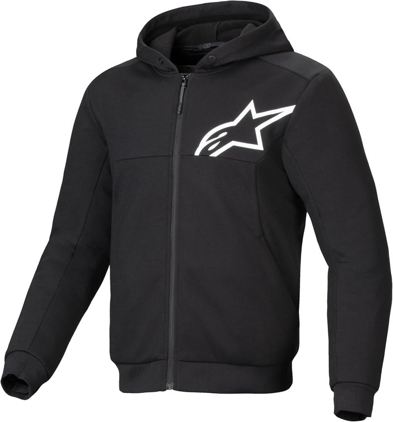 Alpinestars Chrome v2 Sport Hoodie - Reinforced Motorcycle Riding Jacket with CE-Certified Armor, Black/White, Size M - Image 1