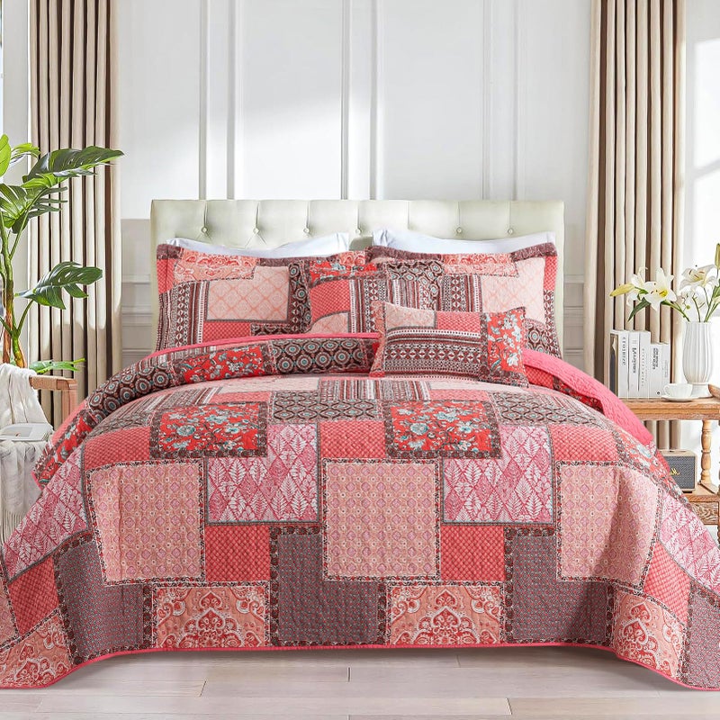 BEDIFANY Cotton Queen Quilt Set Farmhouse Queen Size Quilt Bedding Set with 2 Pillow Shams 3 PCs Lightweight Queen Size Bedspreads for Bed Decorations  All Seasons Coverlet Sets