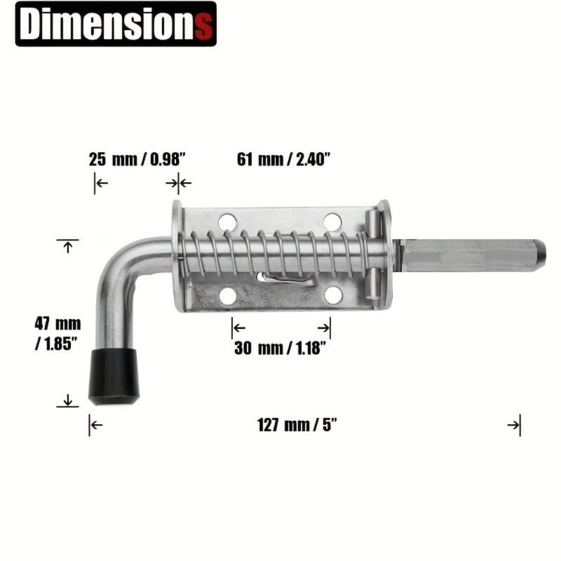 Stainless Steel Spring Latch Pin 5 Inches 2 Pack Heavy Duty Anti Rust Door Bolt - Image 2