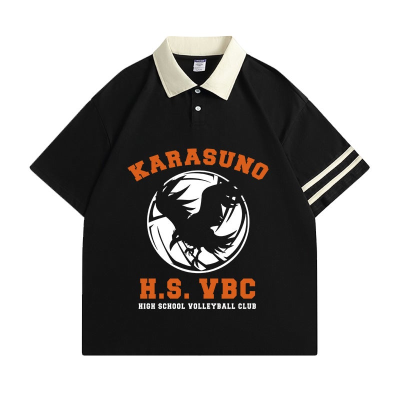 Volleyball Junior Animation Short-sleeved T-shirt Men's and Women's Uno College Volleyball Department Xigu Evening Retro Polo Shirt Summer New - Image 1