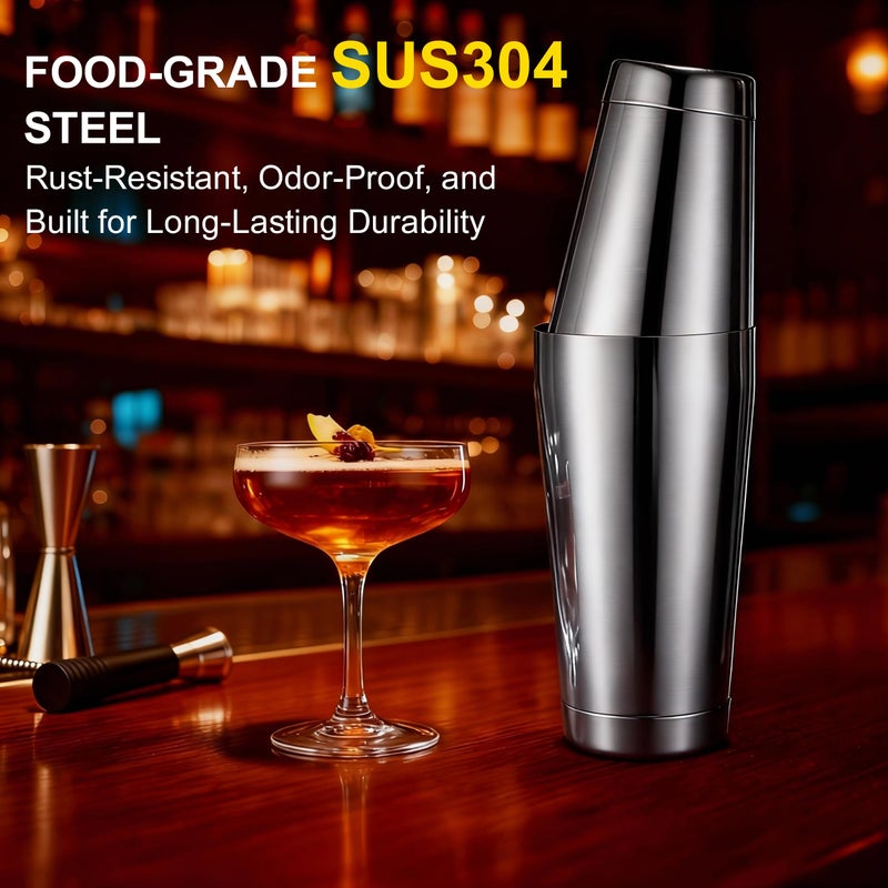 BETTFOR Boston Shaker Set, 18oz & 28oz 2-Piece Tins, Professional 304 Stainless Steel Cocktail Shaker with Leak-Proof Weighted Base for Bartending, Home & Bar Use (Silver) - Image 2