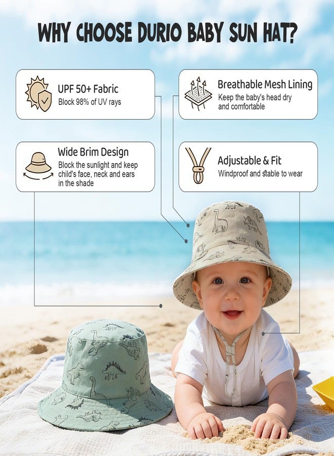 Durio 2-Pack Baby Bucket Hat - UPF 50+ Sun Protection Hat for Infant to Kid, Wide Brim Summer Beach Hats Newborn Toddler Boy 2Pack Seaweed Blue/Khaki 12-24 Months - Image 4