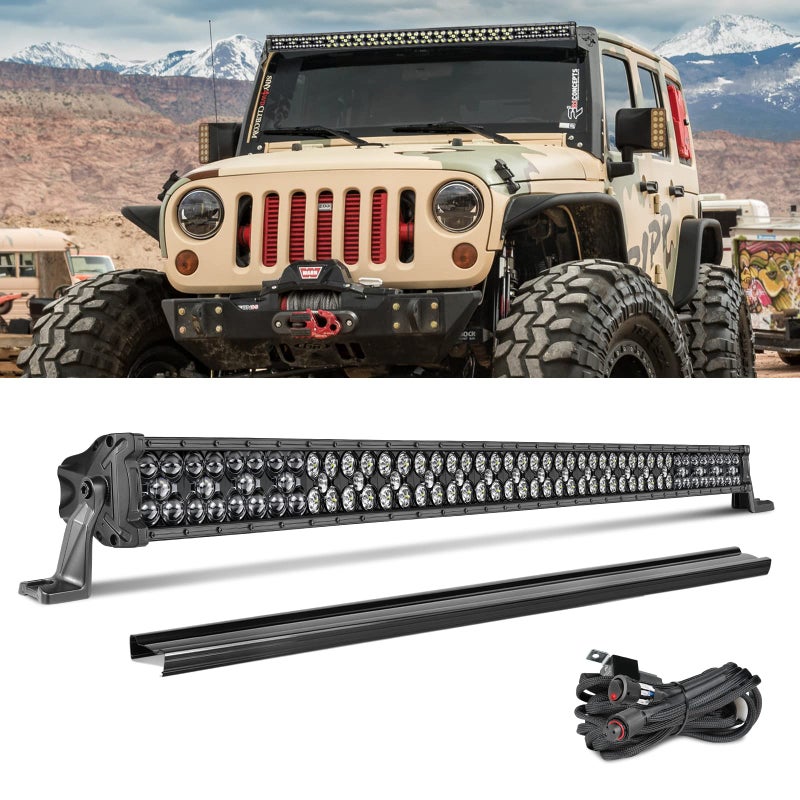 LTEODCHEW XT50 50 Inch LED Light Bar 550W Off Road Light with Wiring Harness and Black Cover Spot Flood Combo Beam LED Driving Work Lights Waterproof for UTV X3 Truck Wrangler Bronco F150 RAM1500