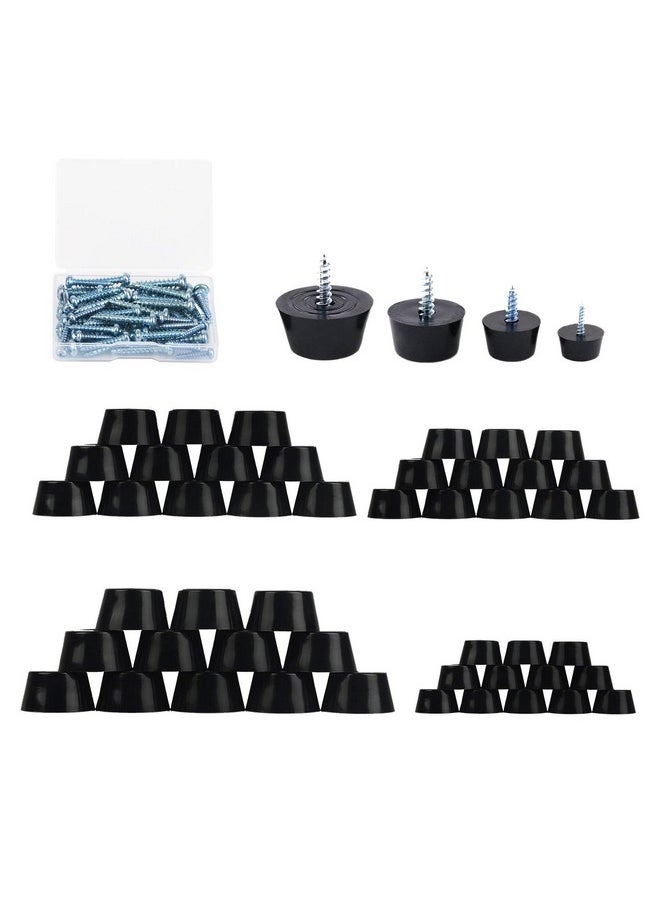 Listenman 48PCS 4 Size Anti Scratch Screw-on Round Black Rubber Feet Bumpers Pads W/Matching Screws & Built-in Stainless-Steel Washer Carpet Floor Protectors for Cutting Board Amps Cabinet Tables Chair Sofa  - Image 1