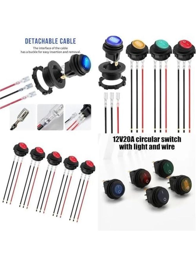 10 قطع أحمر 12 فولت 20 أمبير مفاتيح إضاءة LED دائرية للتحكم الكهربائي في السيارات والقوارب والمنازل - Image 3