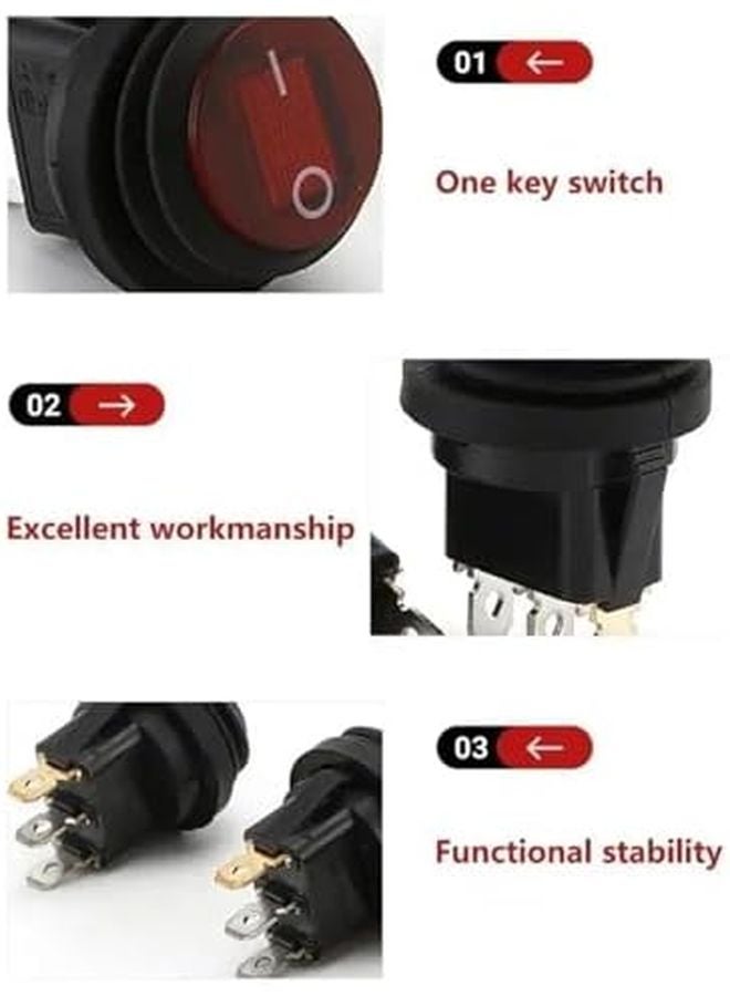 10 قطع أحمر 12 فولت 20 أمبير مفاتيح إضاءة LED دائرية للتحكم الكهربائي في السيارات والقوارب والمنازل - Image 4