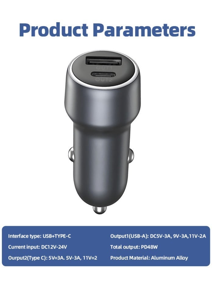 Dual USB Car Charger (USB-A + Type-C), 12V–24V Universal, Multi-Protect Safety, Smart IC, Compact Metal Body for Cars/SUVs/Trucks - Image 2