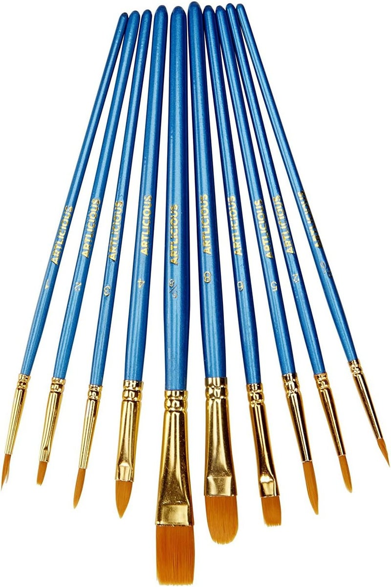 Artlicious Paint Brushes - Acrylic Set and Detail Paint Brushes for Kids - Use with Craft, Watercolor, Oil, Face Art, Washable, Miniature Detailing and Rock Painting - Image 1