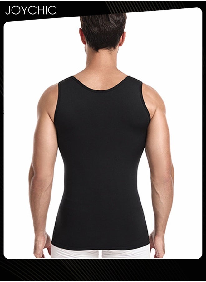 Joychic - Men's Spring and Summer Tight Fitting Belly Chest Slimming Vest Quick-drying High-elastic Tights  Body Shaper for Sports Fitness Basketball Running Training Black - Image 1