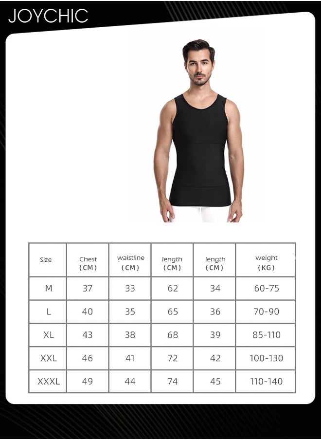 Joychic - Men's Spring and Summer Tight Fitting Belly Chest Slimming Vest Quick-drying High-elastic Tights  Body Shaper for Sports Fitness Basketball Running Training Black - Image 1