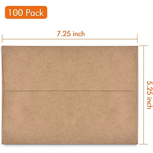AZAZA 100 Pack A7 Brown Kraft Paper Invitation 5 x 7 Envelopes - Quick Self Seal For 5x7 Cards| Perfect for Weddings, Invitations, Baby Shower| Stationery For General, Office | 5.25 x 7.25 Inches - Image 2