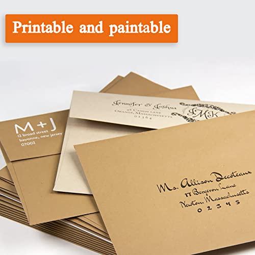 AZAZA 100 Pack A7 Brown Kraft Paper Invitation 5 x 7 Envelopes - Quick Self Seal For 5x7 Cards| Perfect for Weddings, Invitations, Baby Shower| Stationery For General, Office | 5.25 x 7.25 Inches - Image 4