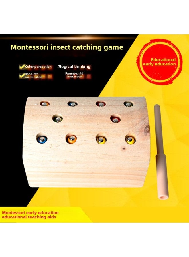 Montessori Teaching Aids Children's Multifunctional Toy Fishing Magnetic Catch Bug Game Caterpillar Early Education Educational Baby-Color:Bug Game (Log Color)  - Image 1