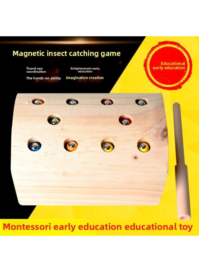 Montessori Teaching Aids Children's Multifunctional Toy Fishing Magnetic Catch Bug Game Caterpillar Early Education Educational Baby-Color:Bug Game (Log Color)  - Image 2