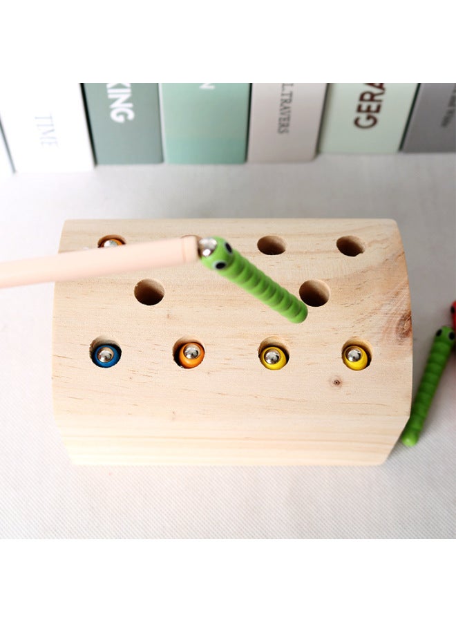 Montessori Teaching Aids Children's Multifunctional Toy Fishing Magnetic Catch Bug Game Caterpillar Early Education Educational Baby-Color:Bug Game (Log Color)  - Image 4