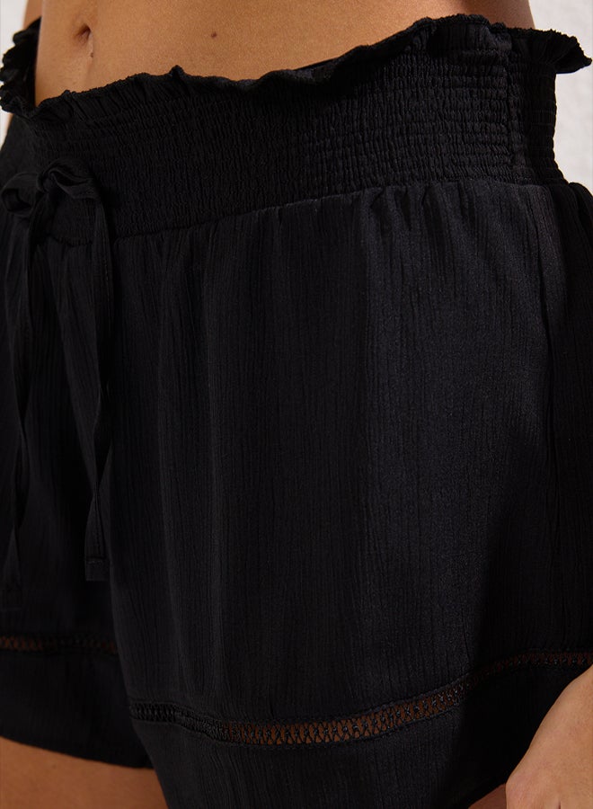 trendyol Black Woven Textured Stripe Accessory Beach Shorts  - Image 4