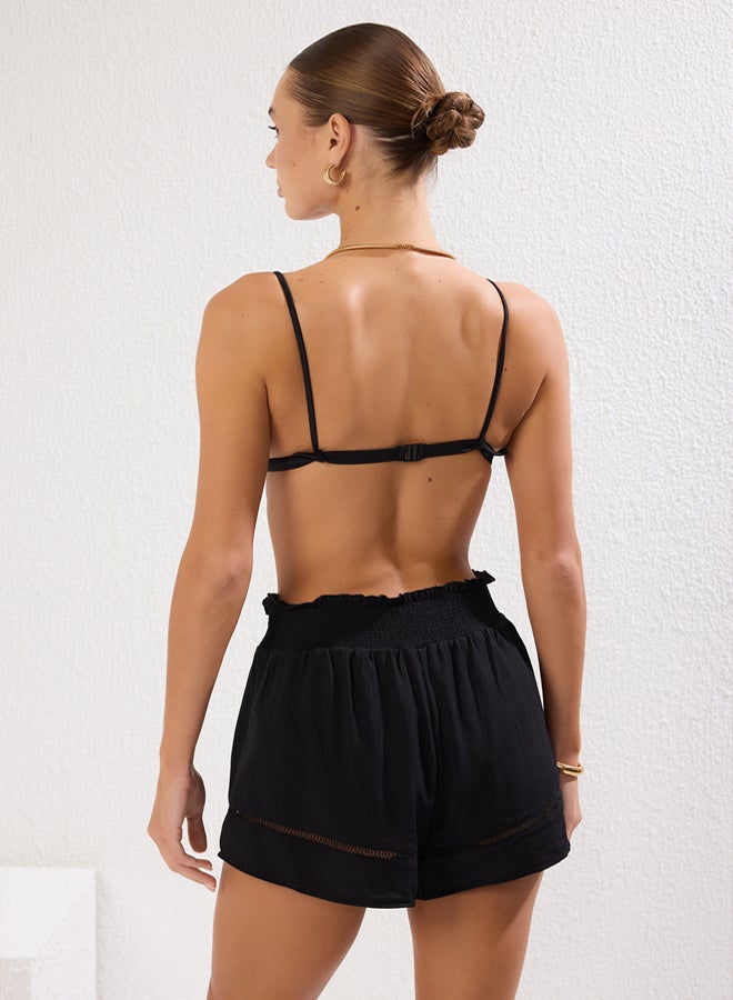 trendyol Black Woven Textured Stripe Accessory Beach Shorts  - Image 5