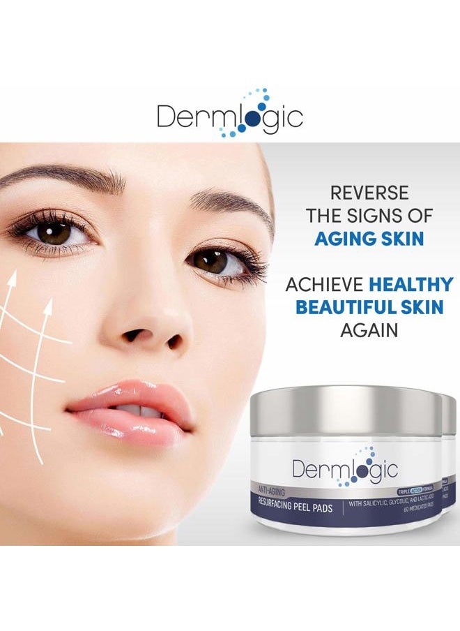Dermlogic Anti Aging Resurfacing Peel Pads - Contains Salicylic, Glycolic, & Lactic for Face & Body. Includes Hyaluronic, & Witch Hazel, Green Tea & Aloe Vera. Exfoliates to Correct Dark Spots & Scars.  - Image 4
