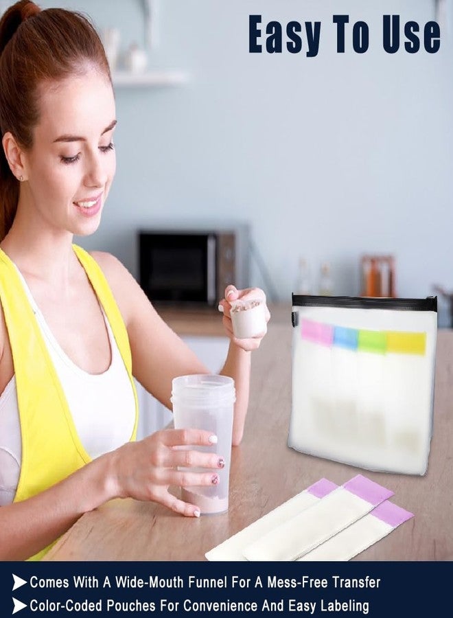 Abnaok 47PCS Protein Powder Travel Container Set,Reusable Powder Supplement Container with 21PCS Single Dose Powder Bags，Zip Up Bags，Funnels, Spoons and Sheet Labels, Spring Buckle，Zipper Rings - Image 5