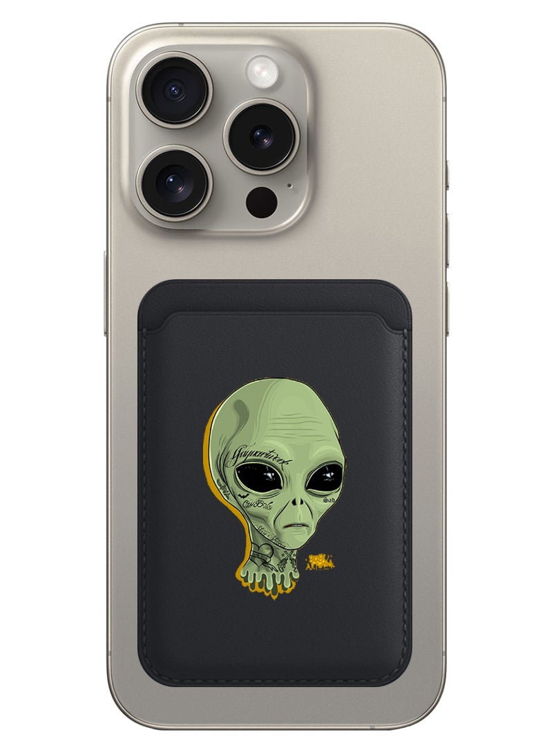 Theodor Magnetic Wallet, Compatible with MagSafe Wallet, for iPhone Wallet, for iPhone 16/15/14/13/12 Series, Not for iPhone 13/12 mini, 3 Card Holder, Vegan Leather, Black - alien  - Image 1