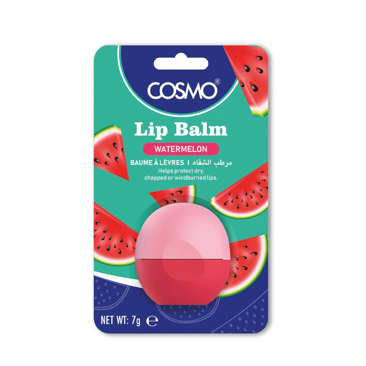 COSMO Watermelon Lip Balm, 7g, Deeply Hydrating and Nourishing Lip Moisturizer Infused with Natural Watermelon Extract, Soft, Smooth, and Healthy Lips, Long-Lasting Moisture, Refreshing Watermelon Fla