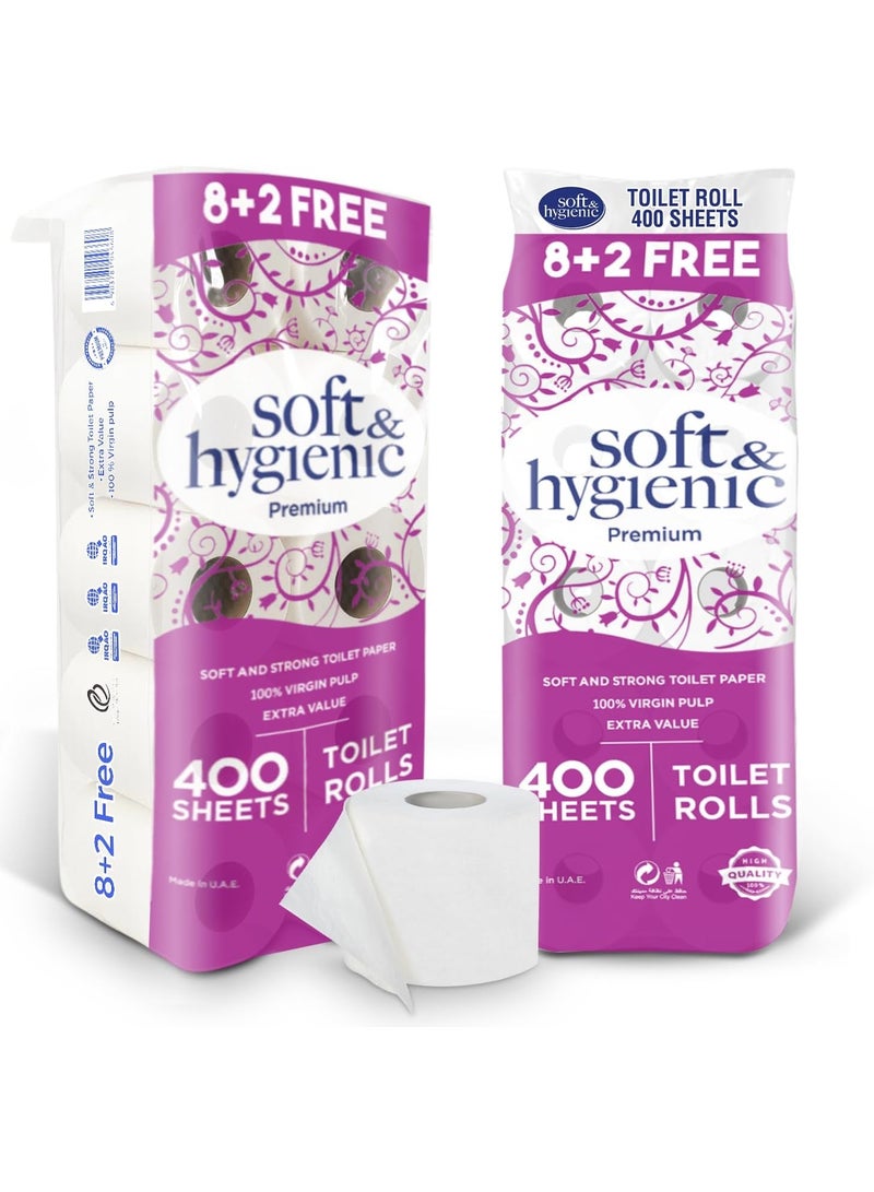 إس إن إتش باكينج عبوة مناديل حمام ناعمة وصحية، 10 لفات، 400 ورقة × طبقتين، منقوشة - Image 1