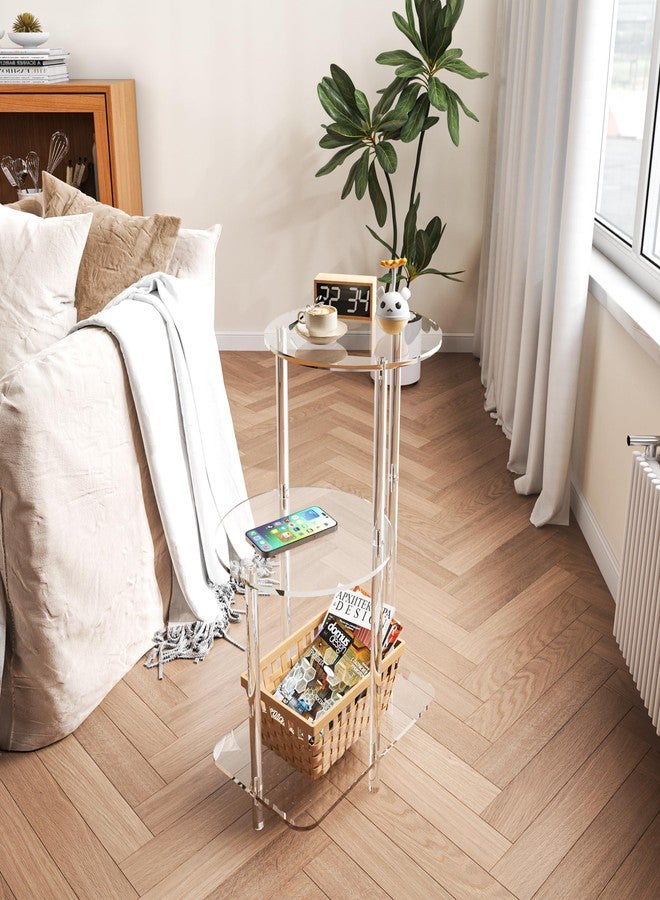 Eglaf Acrylic Round Side Table - 3 Tiers Step End Table - Clear Nightstand Small Bedside Table Accent Entryway Table, for Living Room, Bedroom, Hallway, 16.7'' L x 11.8'' W x 23.5'' H - Image 2