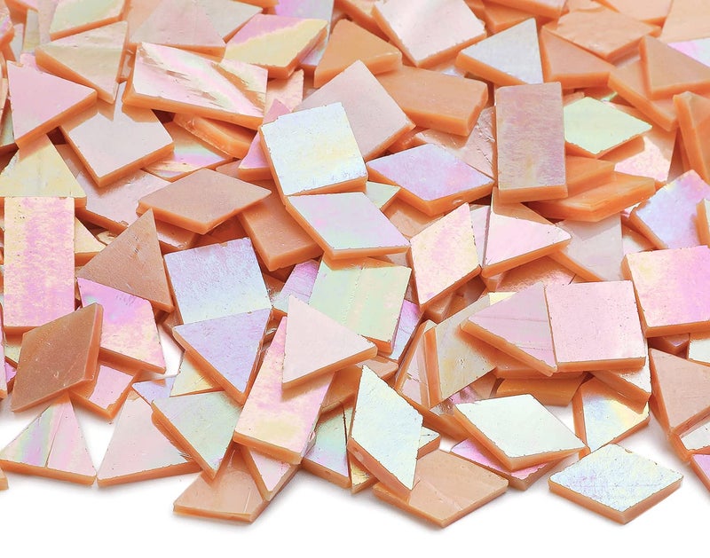 Lanyani Iridescent Glass Mosaic Tiles Supplies 200 Pieces Iridized Stained Glass Tile Pieces for Mosaic Craft 4 Shapes Mixed,Orange Sherbert - Image 2