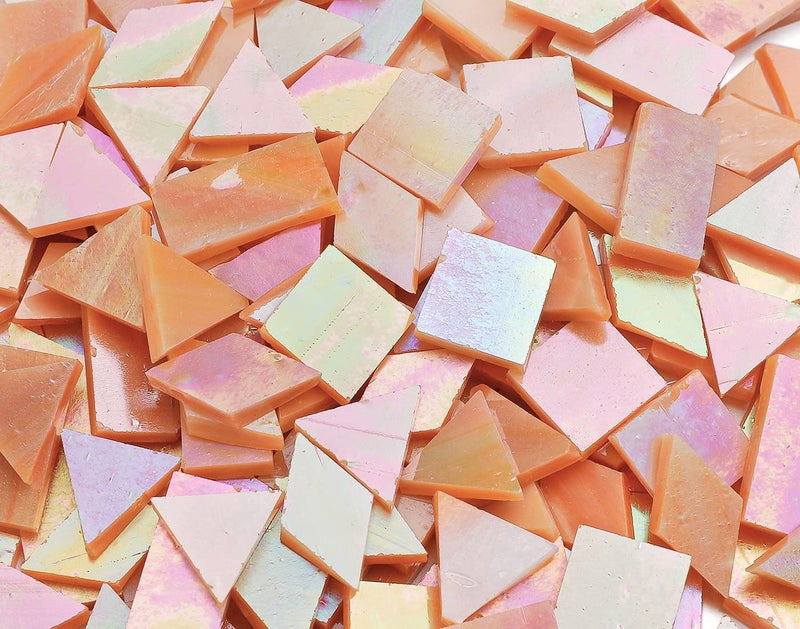 Lanyani Iridescent Glass Mosaic Tiles Supplies 200 Pieces Iridized Stained Glass Tile Pieces for Mosaic Craft 4 Shapes Mixed,Orange Sherbert - Image 3