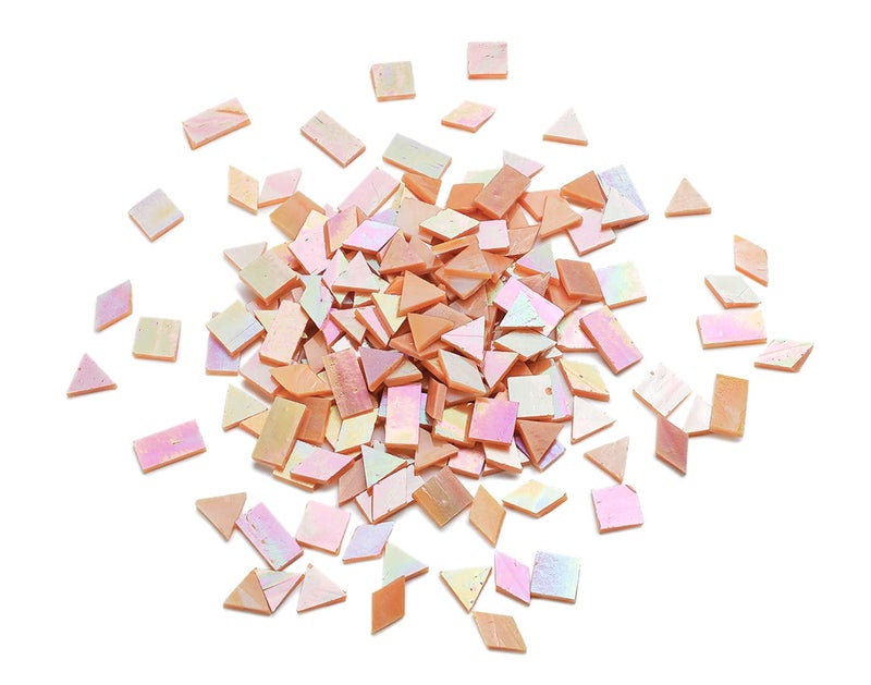 Lanyani Iridescent Glass Mosaic Tiles Supplies 200 Pieces Iridized Stained Glass Tile Pieces for Mosaic Craft 4 Shapes Mixed,Orange Sherbert - Image 1