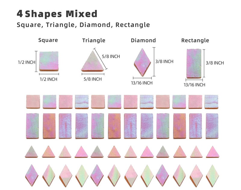 Lanyani Iridescent Glass Mosaic Tiles Supplies 200 Pieces Iridized Stained Glass Tile Pieces for Mosaic Craft 4 Shapes Mixed,Orange Sherbert - Image 4