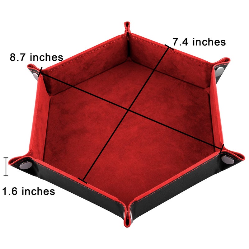 SIQUK 2 Pieces Dice Tray PU Leather Dice Trays Folding Hexagon Dice Holder Tray for Dice Games Like RPG, DND and Other Table Games (Black and Red) - Image 2