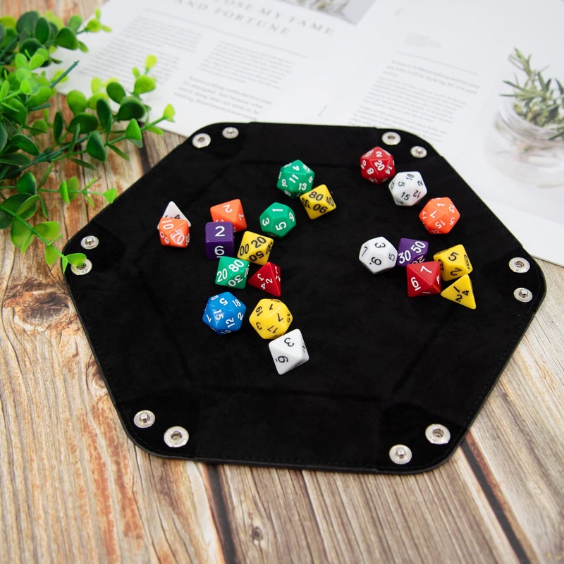 SIQUK 2 Pieces Dice Tray PU Leather Dice Trays Folding Hexagon Dice Holder Tray for Dice Games Like RPG, DND and Other Table Games (Black and Red) - Image 4