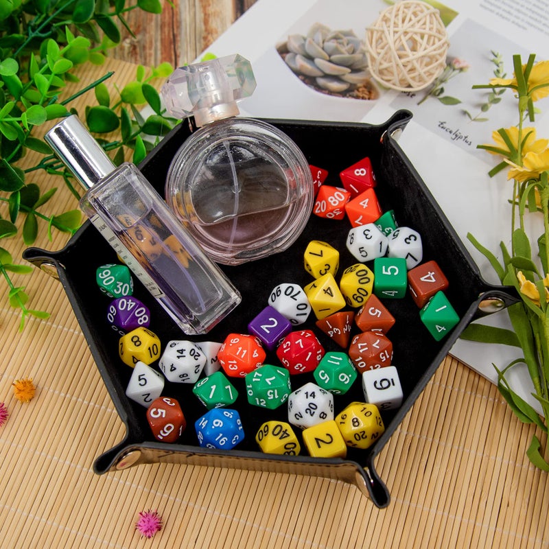SIQUK 2 Pieces Dice Tray PU Leather Dice Trays Folding Hexagon Dice Holder Tray for Dice Games Like RPG, DND and Other Table Games (Black and Red) - Image 5