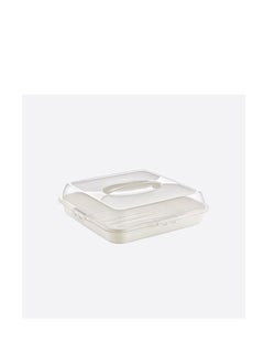 dunya High Quality Plastic Square Cake Carrier Box With Clip Lock Cover - BPA Free- (33 * 33 * 9Cm) -Turkish Origin - Cream Color  - Image 1