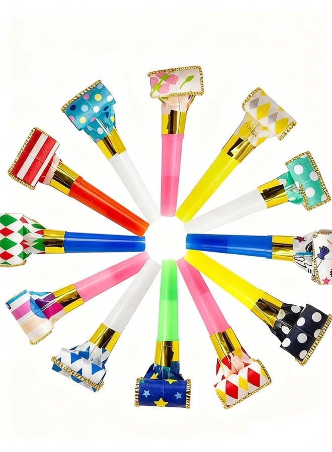 Happy D 30 Pcs Colorful Birthday Noisemakers, Funny Party Blowouts Blowers Musical Blowouts, Paper Blowouts Whistles Party Supplies Decorative Toys (Random Colors & Styles) - Image 1