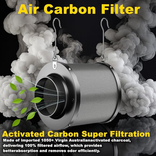 MELONFARM Air Filtration Kit, 4" 190 CFM Inline Duct Fan with Speed Controller, 12" High Carbon Filter, 8 Ft Ducting & Rubber Coupler, Air Cooling and Filtration Kit for Grow Tent, Hydroponics - Image 3