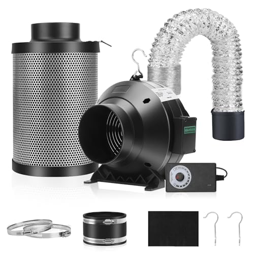 MELONFARM Air Filtration Kit, 4" 190 CFM Inline Duct Fan with Speed Controller, 12" High Carbon Filter, 8 Ft Ducting & Rubber Coupler, Air Cooling and Filtration Kit for Grow Tent, Hydroponics - Image 1