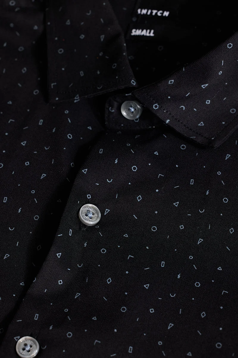 سنيتش Black Geometric Long Sleeve Slim Fit Casual Shirt