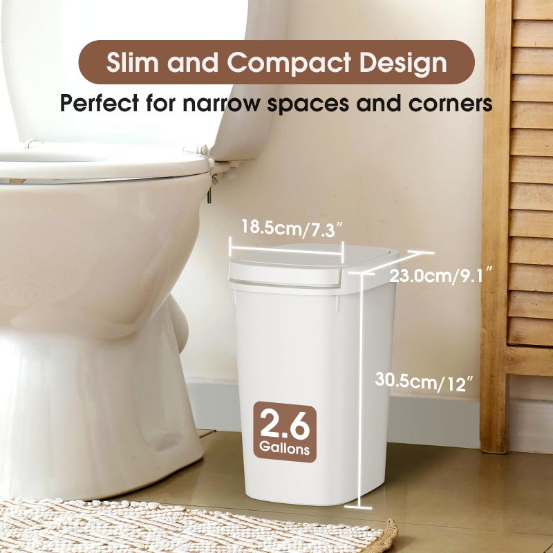CEROELDA 3 Pack Bathroom Trash Can with Lid, 10L/2.6 Gal Small Garbage Can with Press Top Lid, Slim Plastic Waste Basket for Toilet, Office, Bedroom (Muti 1) - Image 2