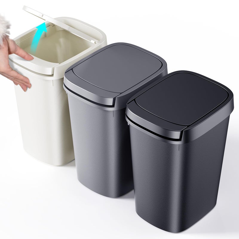 CEROELDA 3 Pack Bathroom Trash Can with Lid, 10L/2.6 Gal Small Garbage Can with Press Top Lid, Slim Plastic Waste Basket for Toilet, Office, Bedroom (Muti 1) - Image 1
