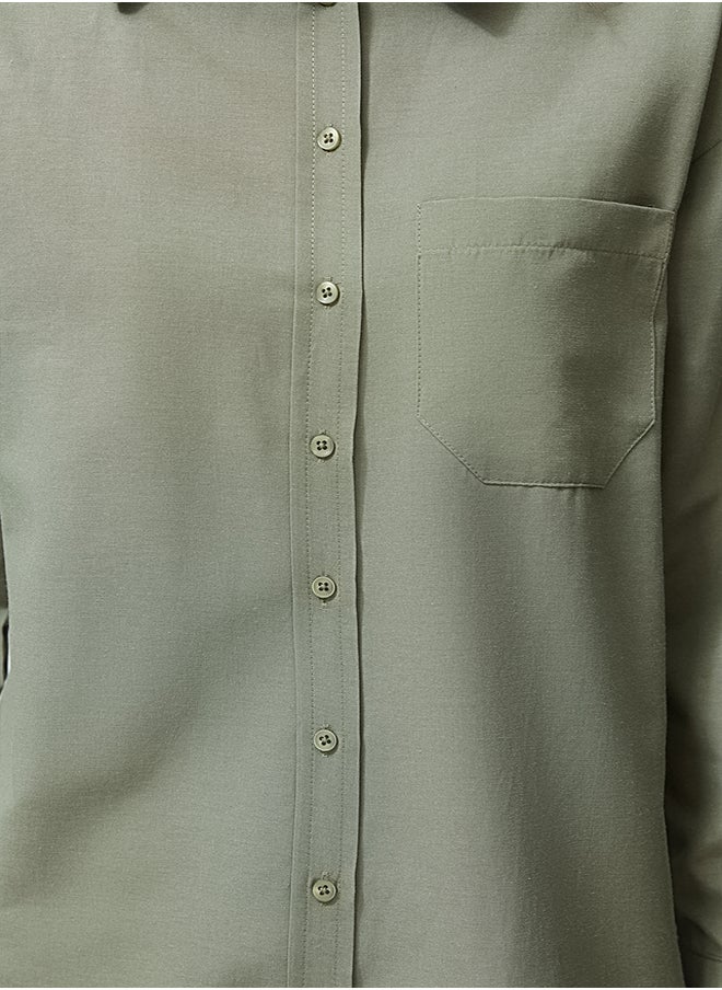 trendyol Dark Khaki Single Pocket Boyfriend Woven Cotton Shirt TWOAW20GO0115  - Image 5