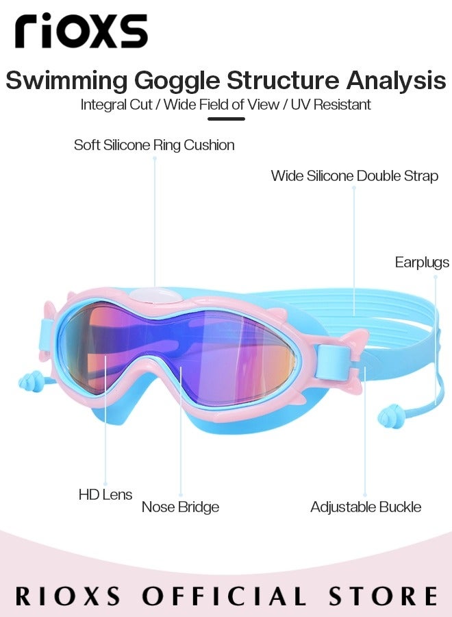 RIOXS 4 Pcs Swimming Goggle Set Swimming Goggles Anti-fog Waterproof HD Swimming Glasses for Kids Includes Floral Swim Cap Swimming Goggles and Storage Bag - Image 2