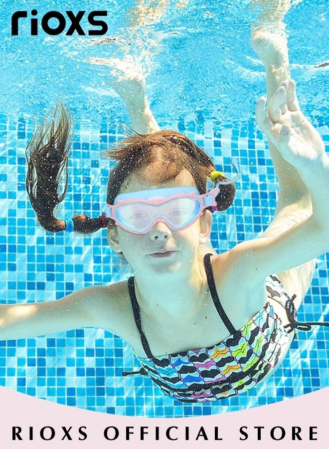 RIOXS 4 Pcs Swimming Goggle Set Swimming Goggles Anti-fog Waterproof HD Swimming Glasses for Kids Includes Floral Swim Cap Swimming Goggles and Storage Bag - Image 4