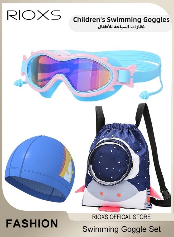 RIOXS 4 Pcs Swimming Goggle Set Swimming Goggles Anti-fog Waterproof HD Swimming Glasses for Kids Includes Floral Swim Cap Swimming Goggles and Storage Bag - Image 1