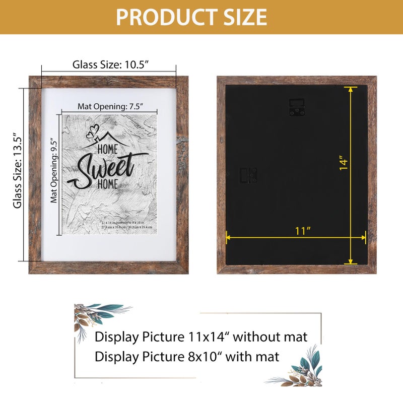 Califortree Rustic Brown 11x14 Picture Frame - Display Photos 8x10 with Mat or 11x14 Without Mat - Real Glass Inside - Set of 2 - Image 5